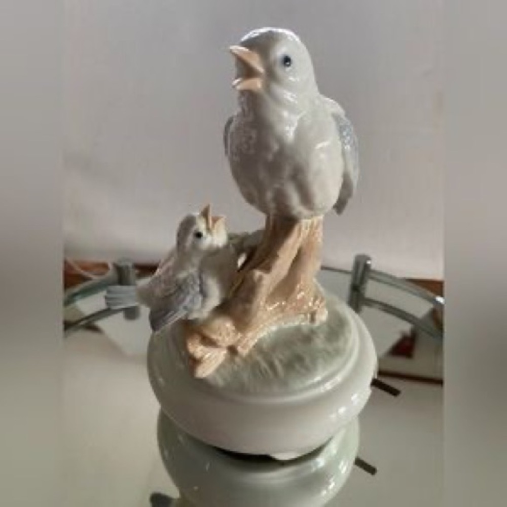 White and Gray Porcelain Bird Pair Figurine - Decorative Ceramic Accent